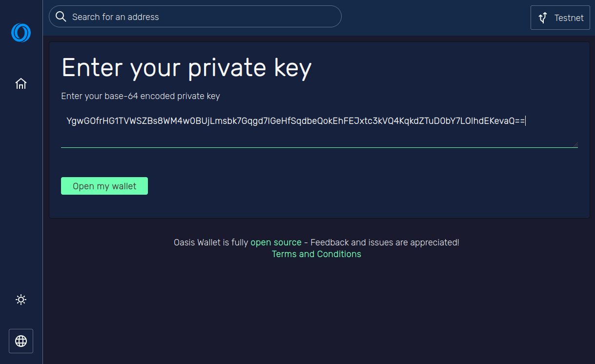 Open Wallet via Private Key