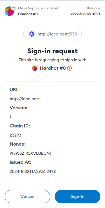 MetaMask Log-In confirmation